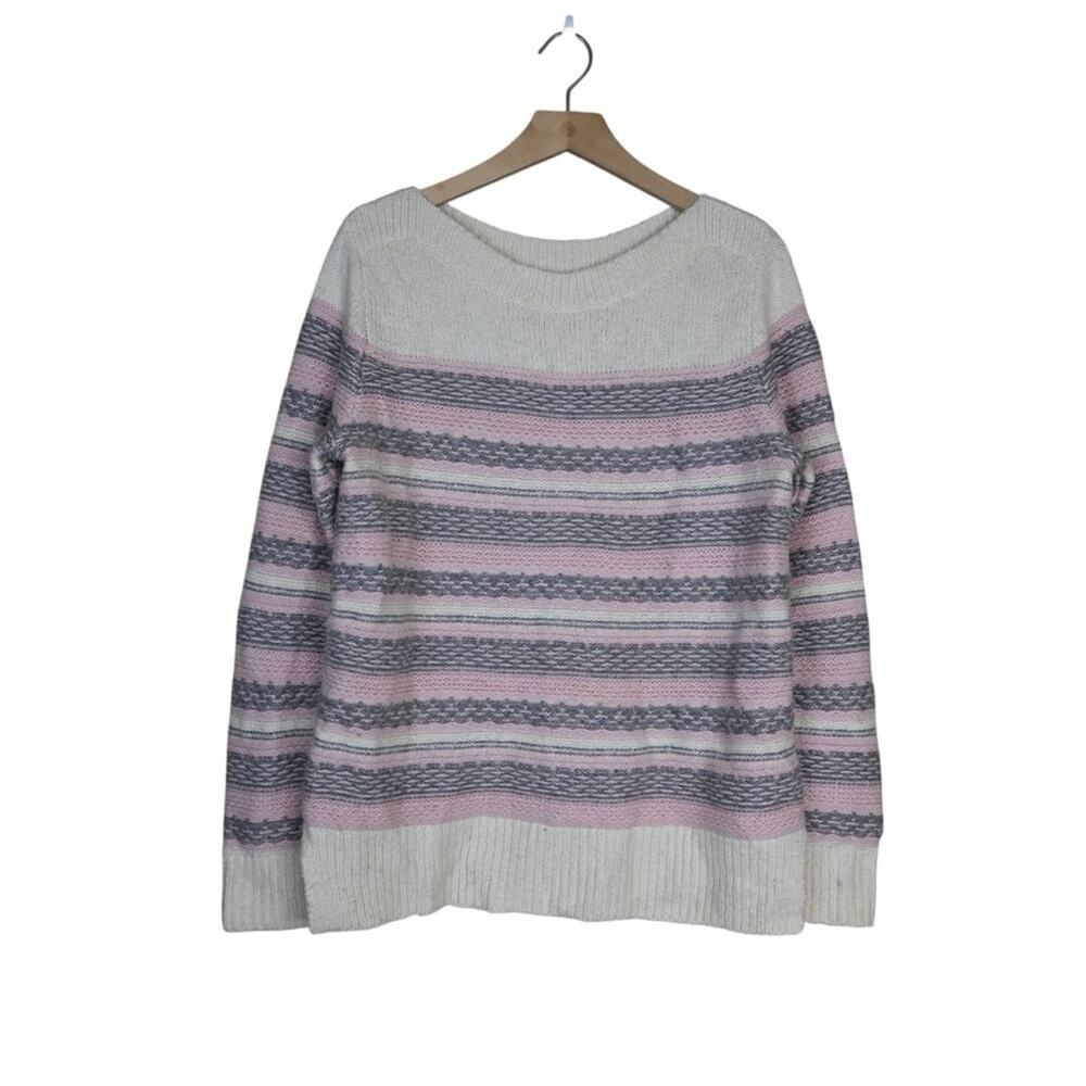 LOFT Women's L Fair Isle Cotton Wool Alpaca Blend Wide Neck Sweater